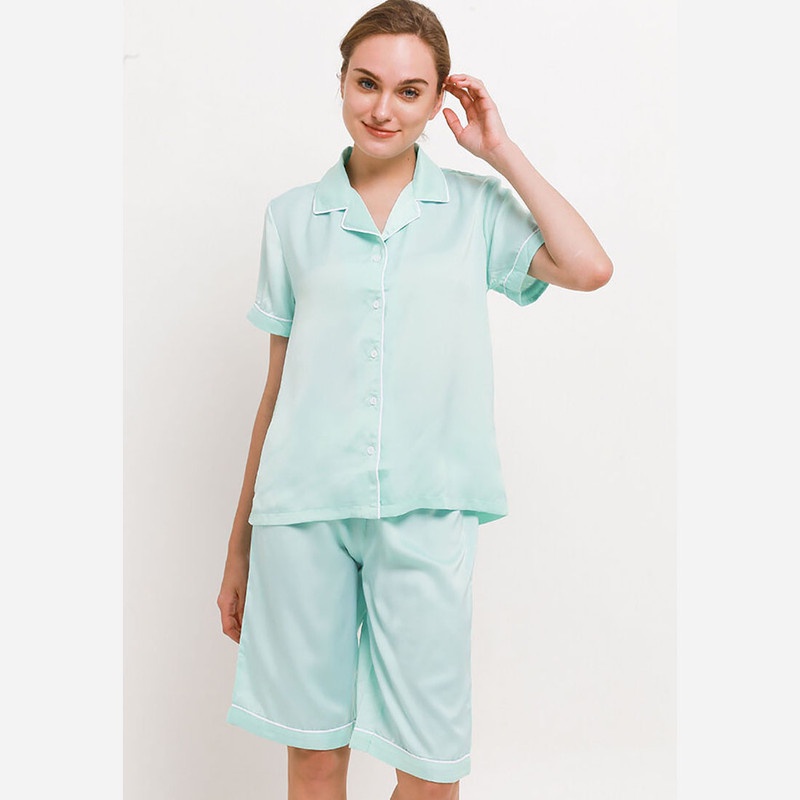 Anne Wintours Pyjama Pijama Satin Silk Short Sleeve Short Pants Sleepwear Wanita