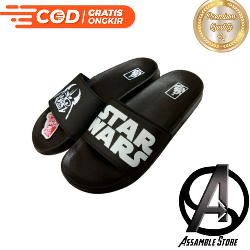 Sendal Jepit Selop Pria Wanita Vans Logo Star Wars Dark Vader Hitam Sandal Slop Murah Free Paper Bag dan masker