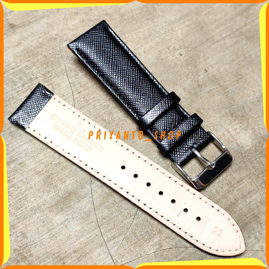 Strap Tali Jam Tangan 22mm Tali jam Leathers Genuine kulit Rajut 22mm hitam