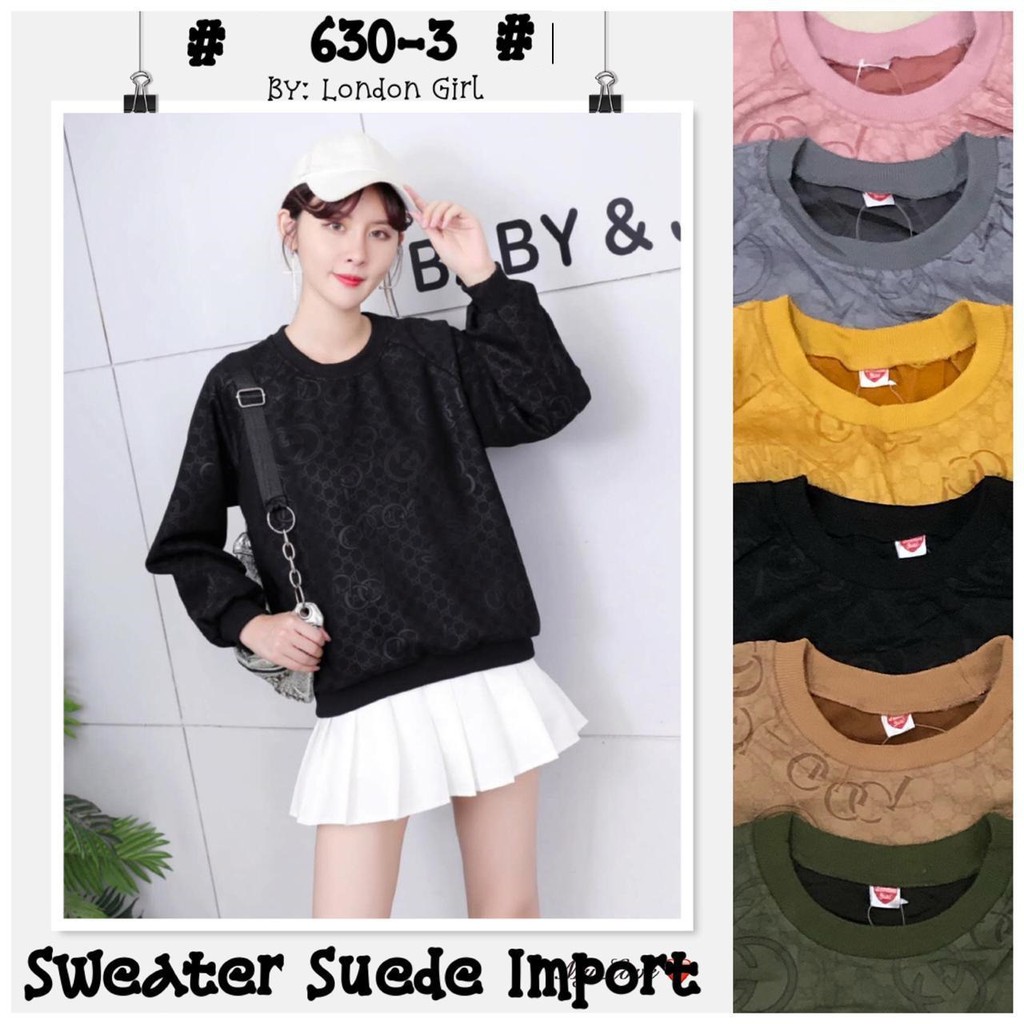 630-3 Sweater Suede Import Wanita / Sweater Wanita / Sweater Motif / Sweater Oversize