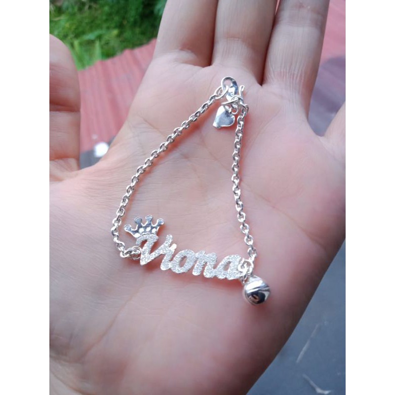 Gelang Tangan Nama motif mahkota Dewasa dan Anak Perak Murni