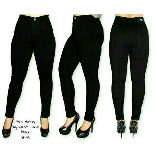  CELANA  JEANS  WANITA  CEWEK HIGHWAIST CURVE MISS HOTTY HITAM 