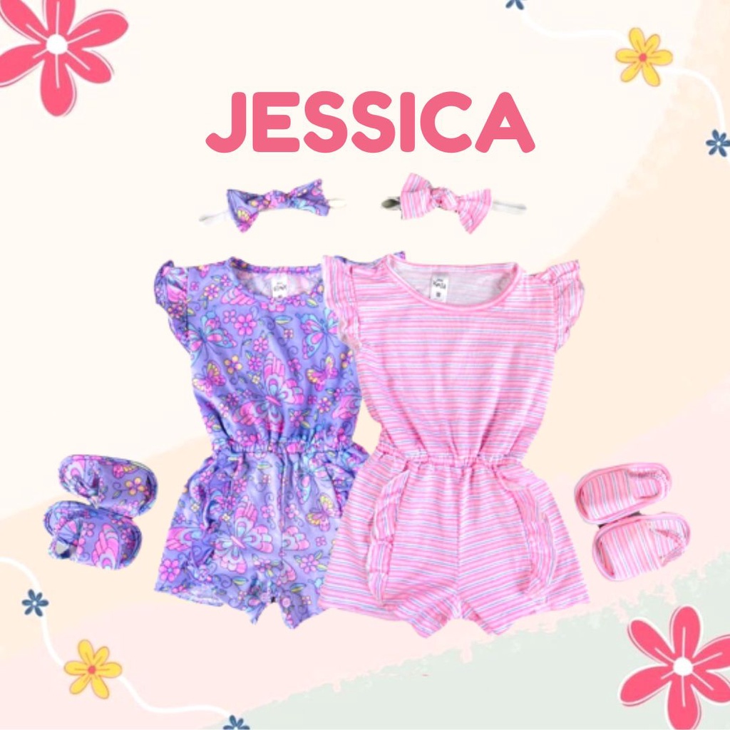 Plazababyku MX JUMPSUIT JESSICA SANDALS setelan bayi motif bunga yang lucu free headband + sandal