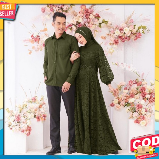 Set Baju Couple Pria Wanita Gamis Kemeja Koko Suami Istri Pasangan Muslim Modis Terbaru 2022 Cp Zula