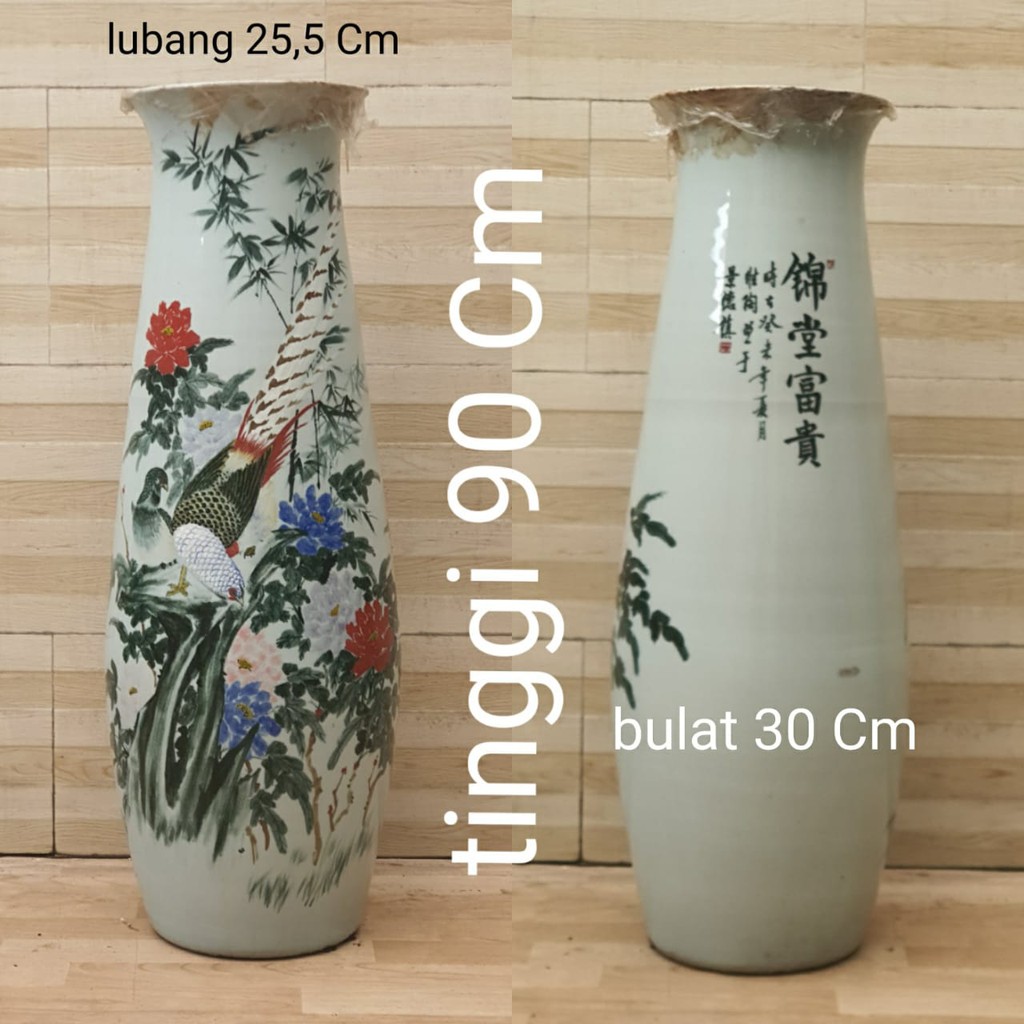 GUCI KERAMIK GUCI ANTIK IMPORT BAGUS MURAH PUTIH MOTIF BURUNG WARNA WARNI