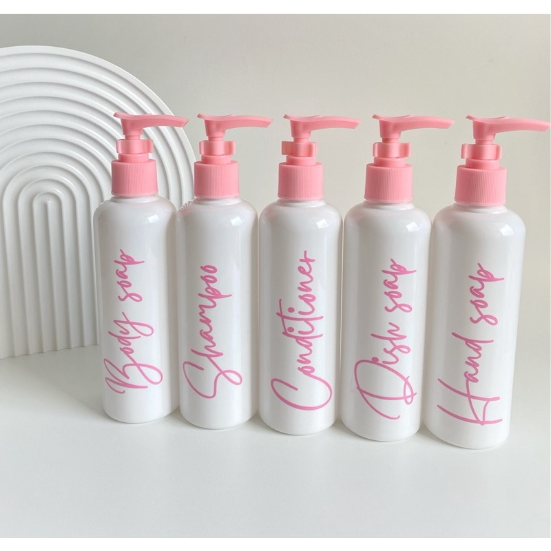 Botol PUTIH 250ml glossy pink edition. aesthetic bottle minimalist refill organizer tempat sabun cair pump estetik