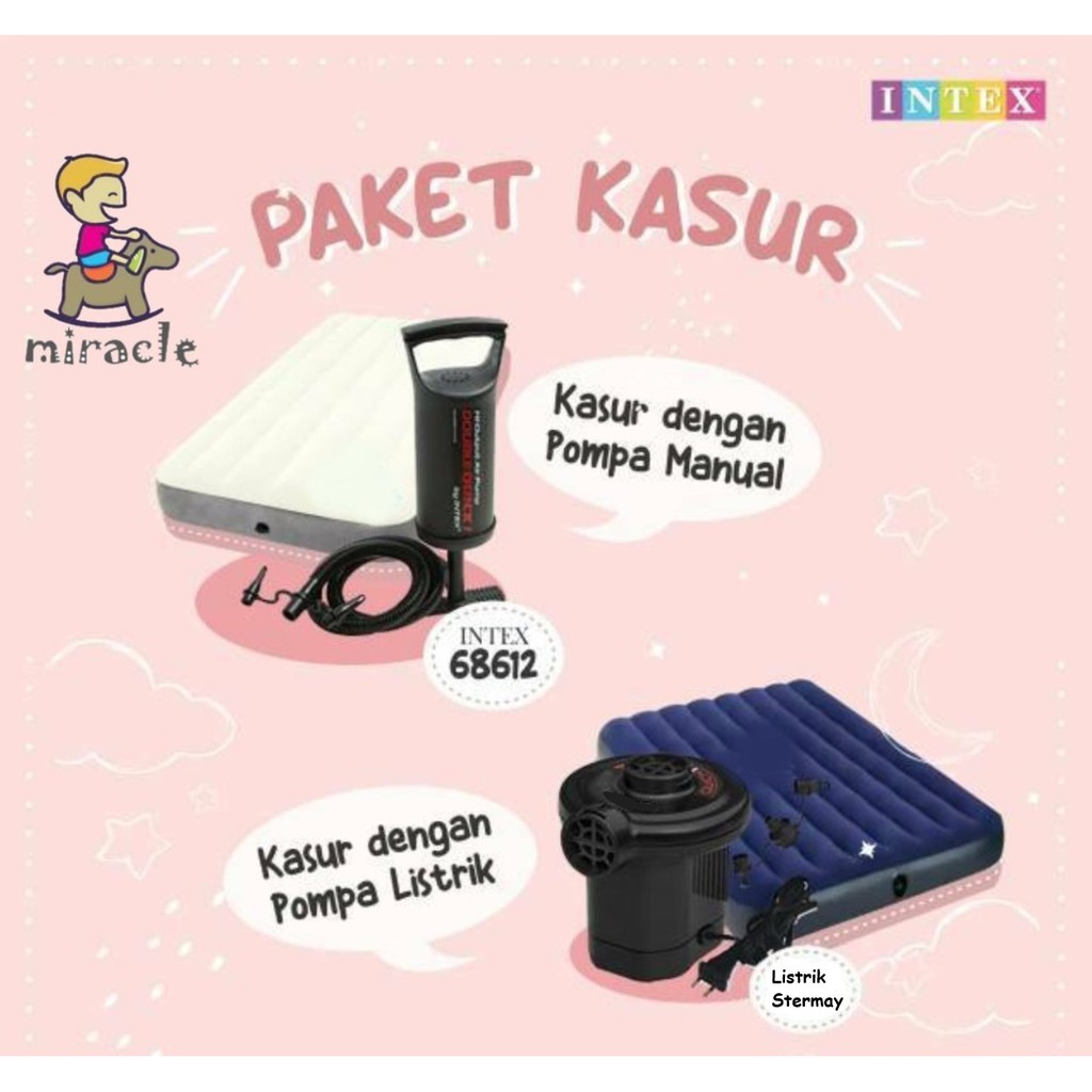 PAKET KASUR ANGIN INTEX QUEEN DELUXE (203cm X 152cm X 25cm) SINGLE-HIGH AIRBED 64709 / 64759