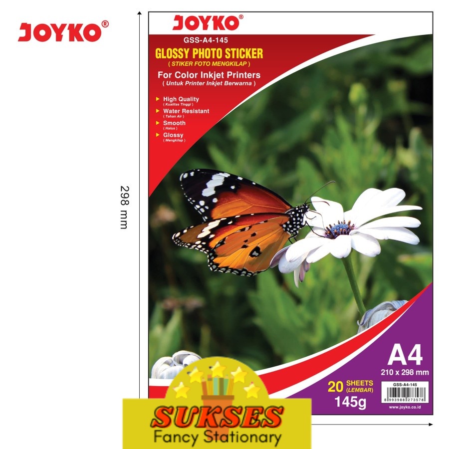 

Glossy Photo Sticker Stiker Foto Mengkilap Gss-A4-145 20 Sheets Lembar