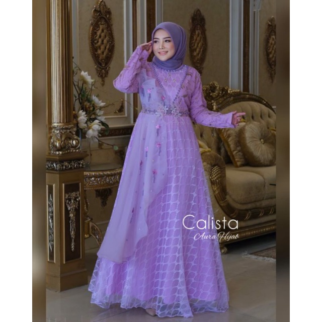 Calista Gown//Gamis Tille Bordir Dalaman Lapis Donatlella/by aura hijab