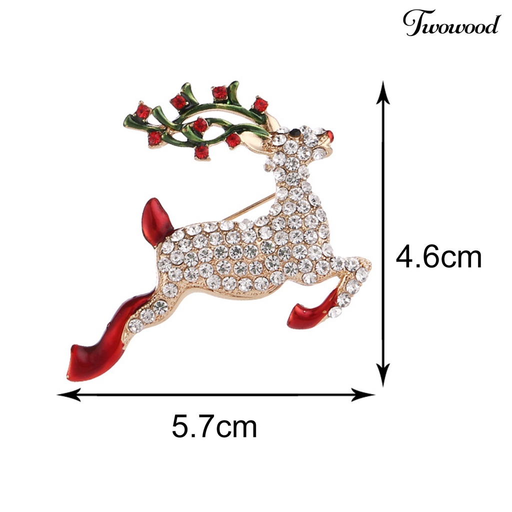 Twowood Brooch Pin Deer Shape Decoration Jewelry Shiny Rhinestone Exquisite Brooch Christmas Gift