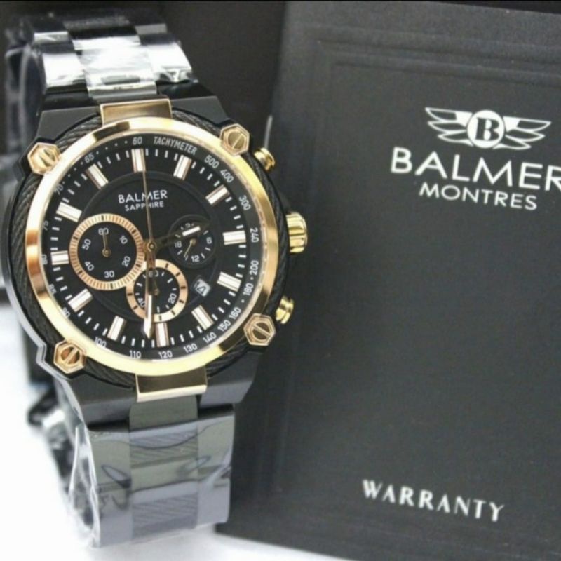 jam tangan pria original rantai full stainless hrg terjangkau Balmer 7577 hitam rose