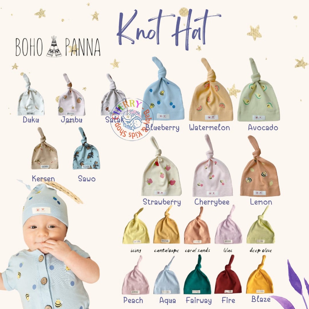 Bohopanna Knot Hat Topi Bayi 0-1 Tahun Polos Motif CBKS