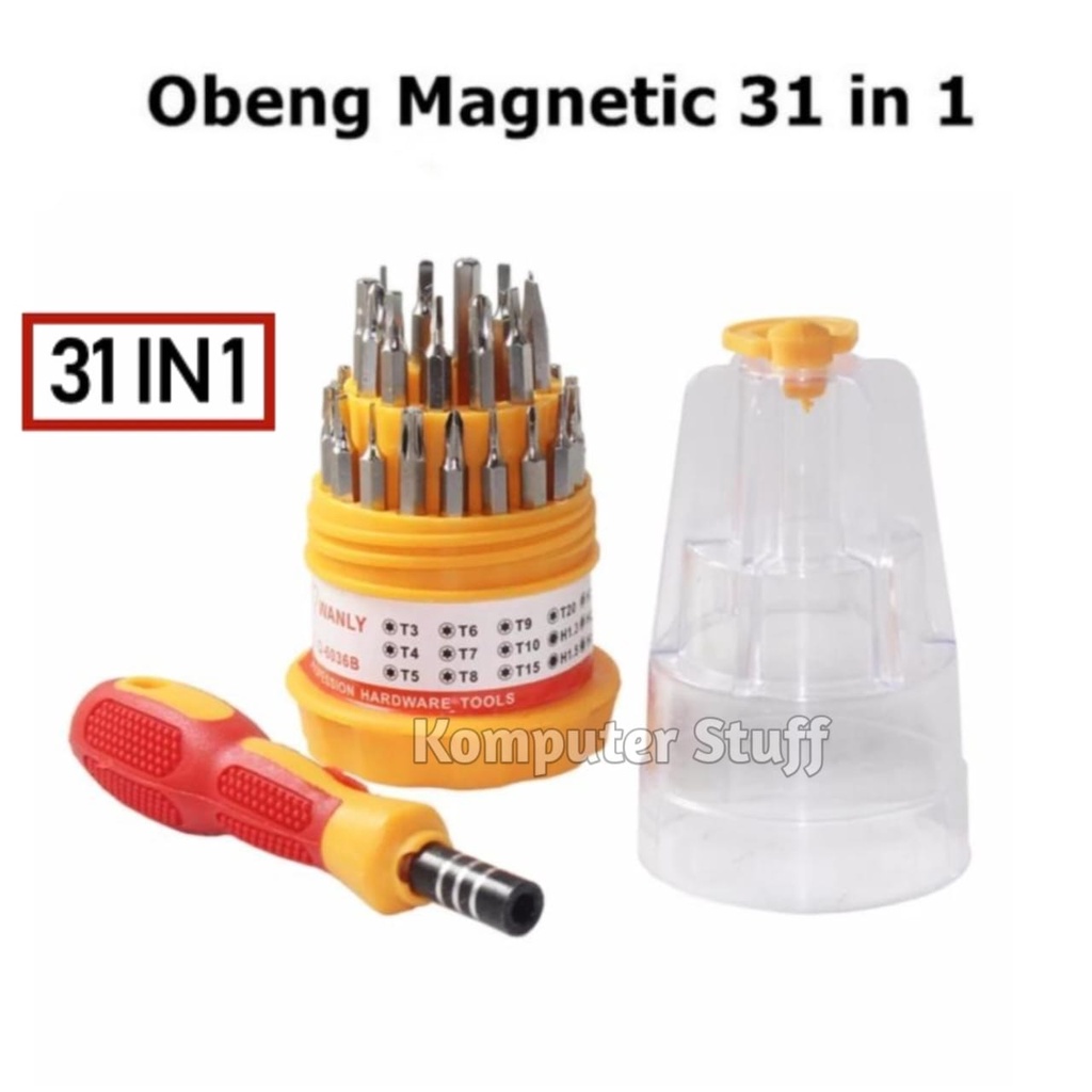 Obeng Set 31 in 1 Obeng Magnetic Multifungsi Bahan Stainless Steel