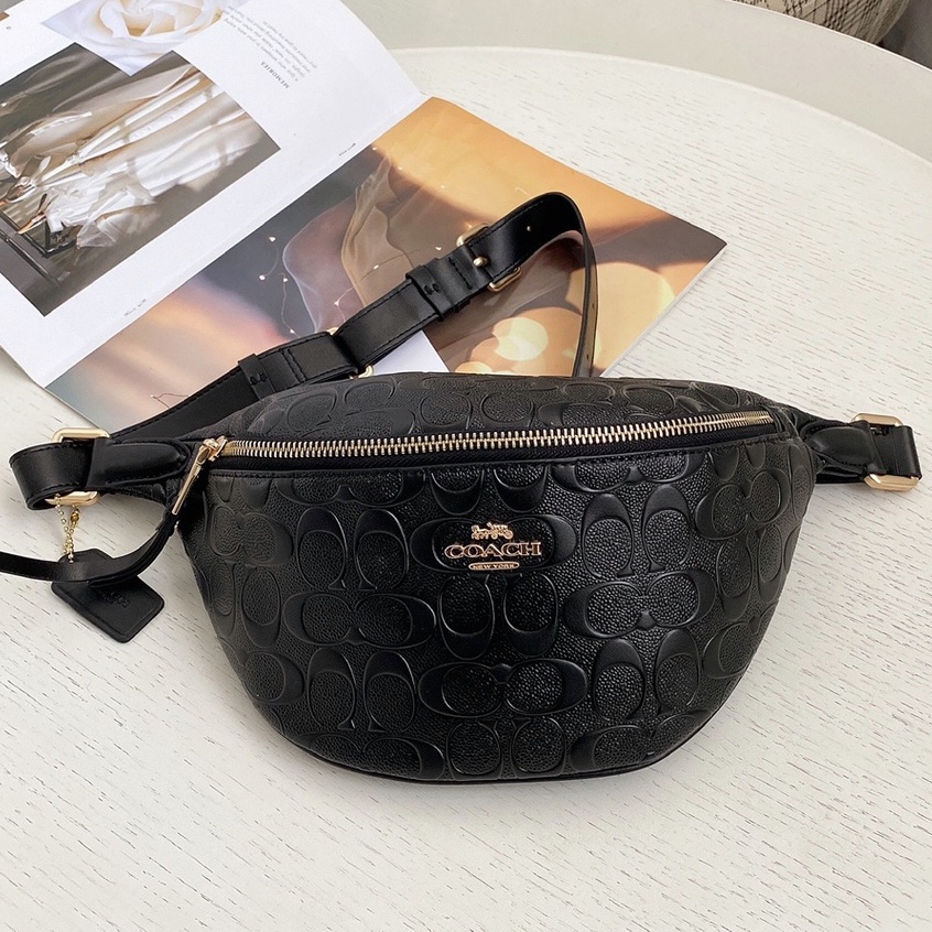 （Shopee Live）48741-9 coach original 48741 ladies new classic embossed Logo waist bag, chest bag, shoulder bag, first layer cowhide with YKK hardware  yaobao