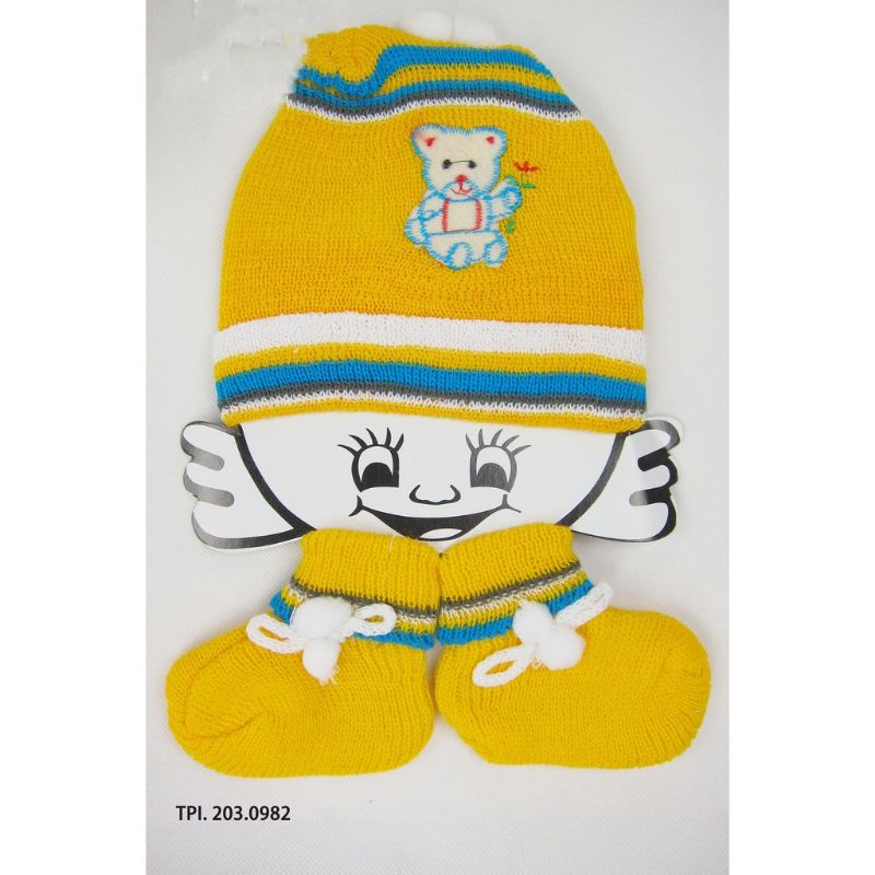 Topi bayi set kupluk bordir / topi kupluk rajut bayi set lucu unisex