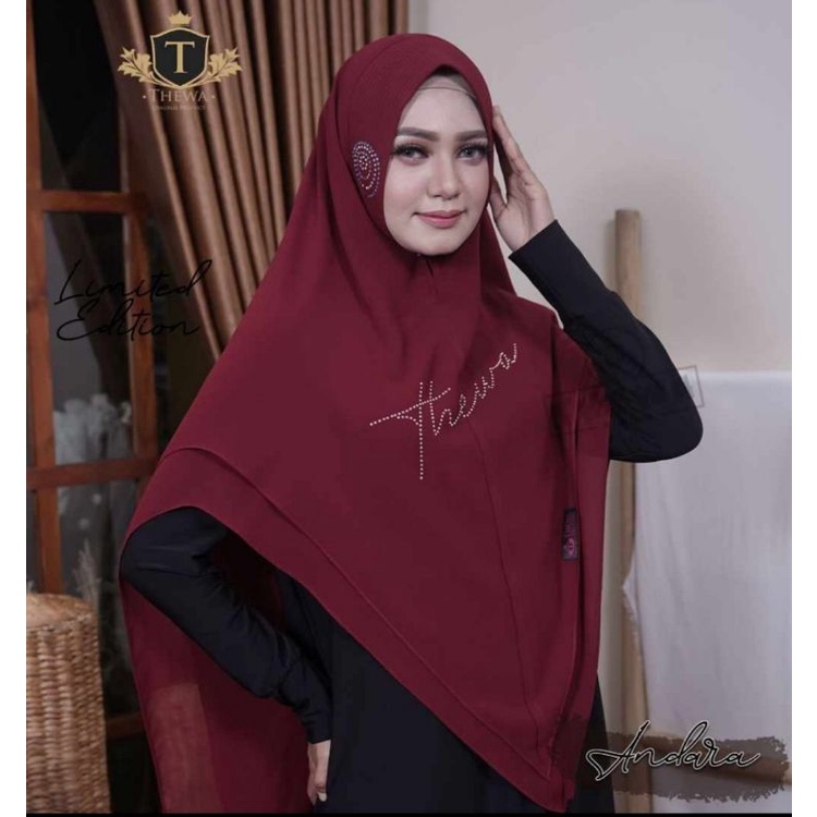 Thewa Khimar Andara Standar Ori Thewa ceruty babydoll soft pet antem 2 layer jilbab instan khimar pa