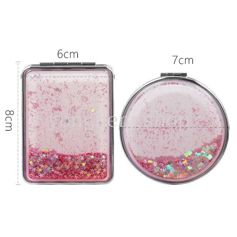 Cermin Saku Lipat Mini Portable Dua Sisi Motif Pasir Glitter Untuk Makeup / Kosmetik Wanita