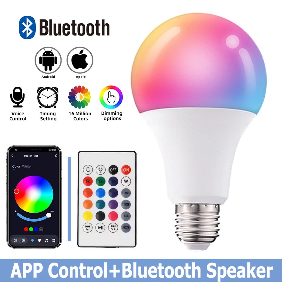 Wireless LED Smart Bluetooth Bulb Bohlam Speaker Musik Lampu APP 2 in 1 With Remote Control Party Light