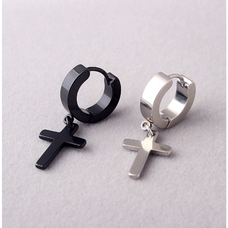 Men Punk Rock Earrings Stainless Steel Circle Round Cross Pendant Stud Earrings Hip Hop Earring Jewelry Gift