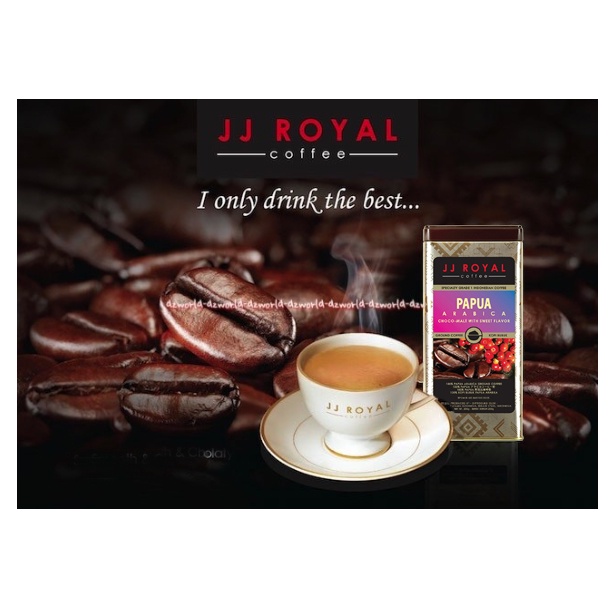 JJ Royal Papua Arabica Ground Coffee 200g Kopi Bubuk Murni Kemasan Kaleng Jjroyal Papua Arabika Coco Malt White Sweet Flavour