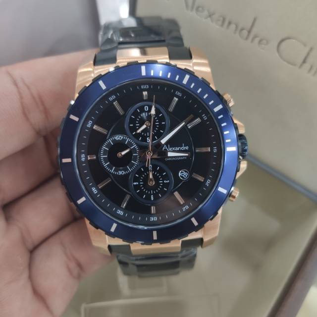 Jam tangan alexandre christie ac6141 man blackrose list navy 6141