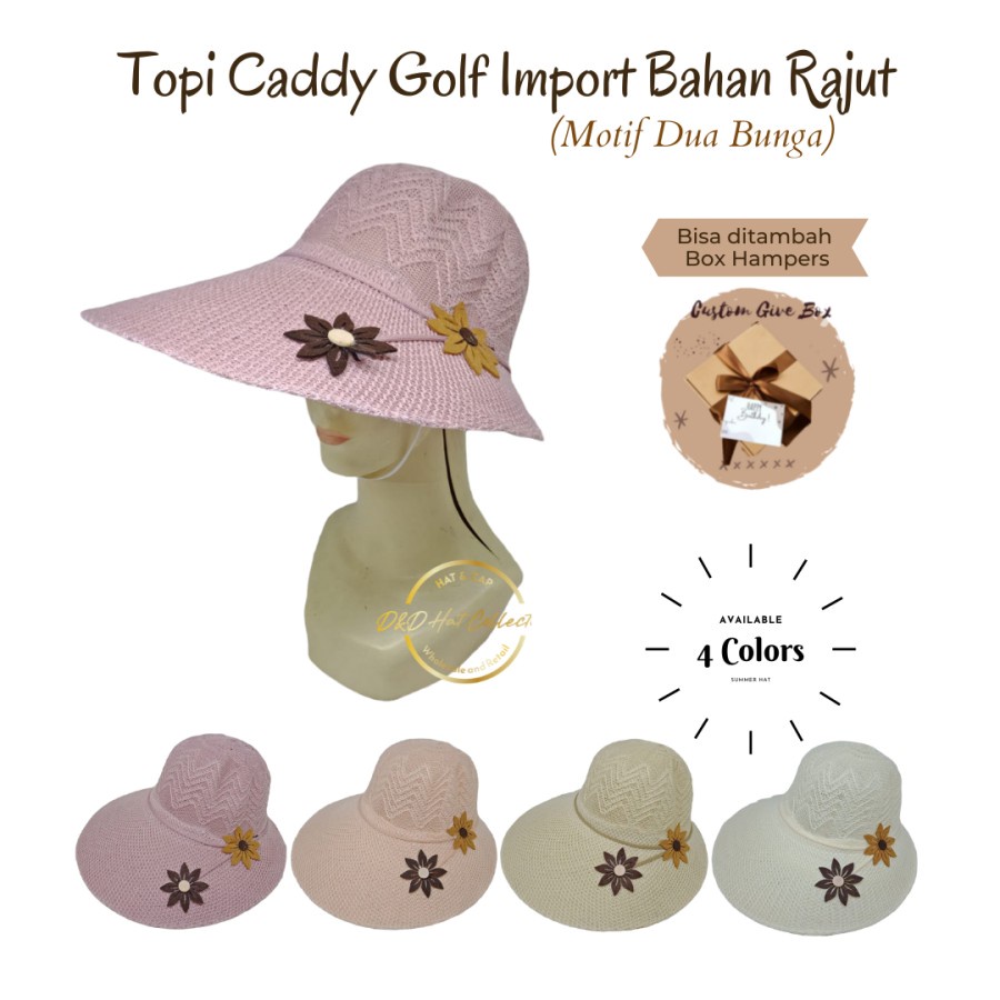 Topi Caddy Golf Pantai Rajut Brim Depan Lebar Motif Dua Bunga