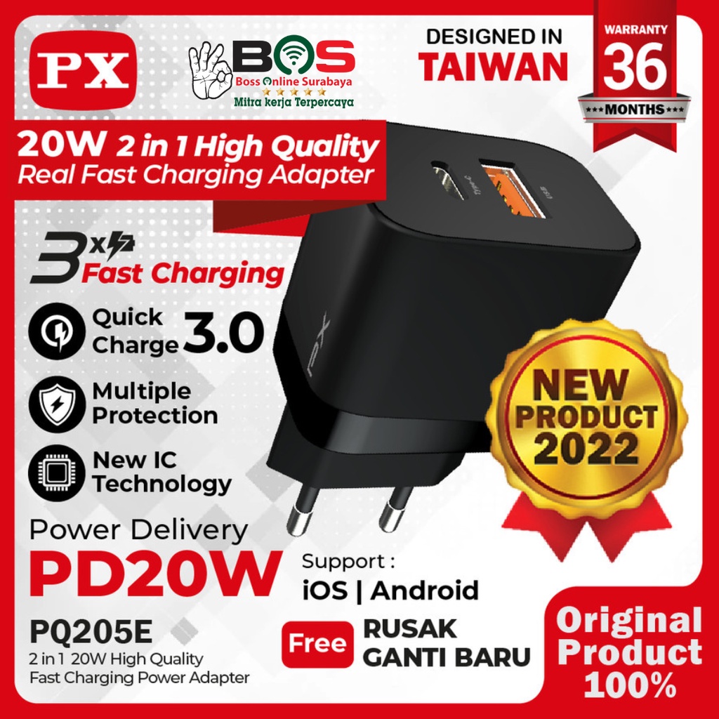 Kepala Charger Adaptor Fast Charging Type C+USB A 20W PX PQ205E