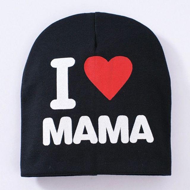 TOPI KUPLUK BAYI / TOPI ANAK UNISEX LUCU ( I LOVE MAMA / I LOVE PAPA )-I❤Mama - Hitam
