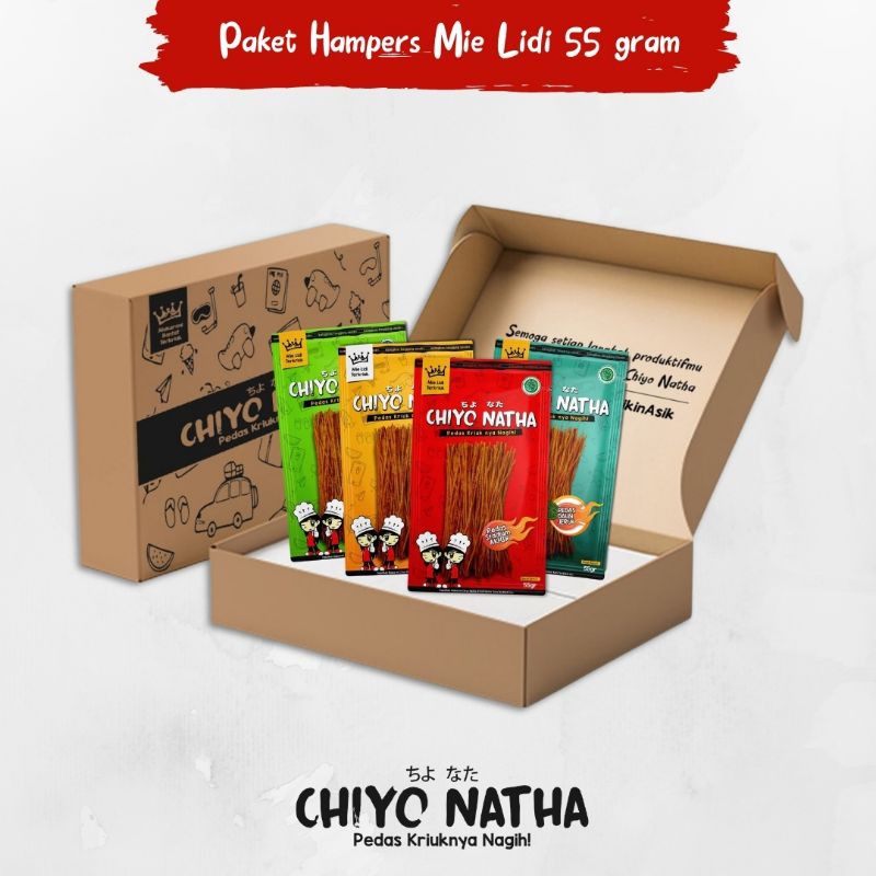 

PAKET HAMPERS MIE LIDI CHIYO NATHA 55 Gram [isi 4] Cemilan Pedas Kriuk