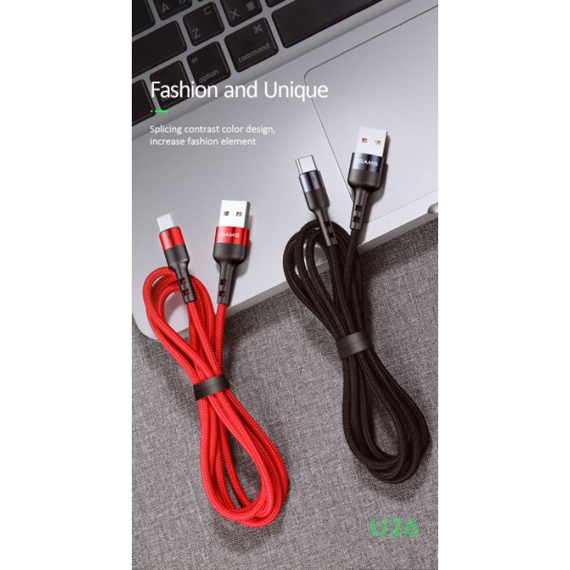 USAMS U26 KABEL DATA TYPE-C FAST CHARGE 3A &amp; LED INDIKATOR