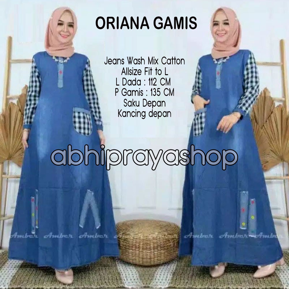 Gamis Jeans Oriana. Gamis Jeans Wanita Jumbo LD 110 - LD 120. Gamis Jeans Wanita Terbaru & Murah