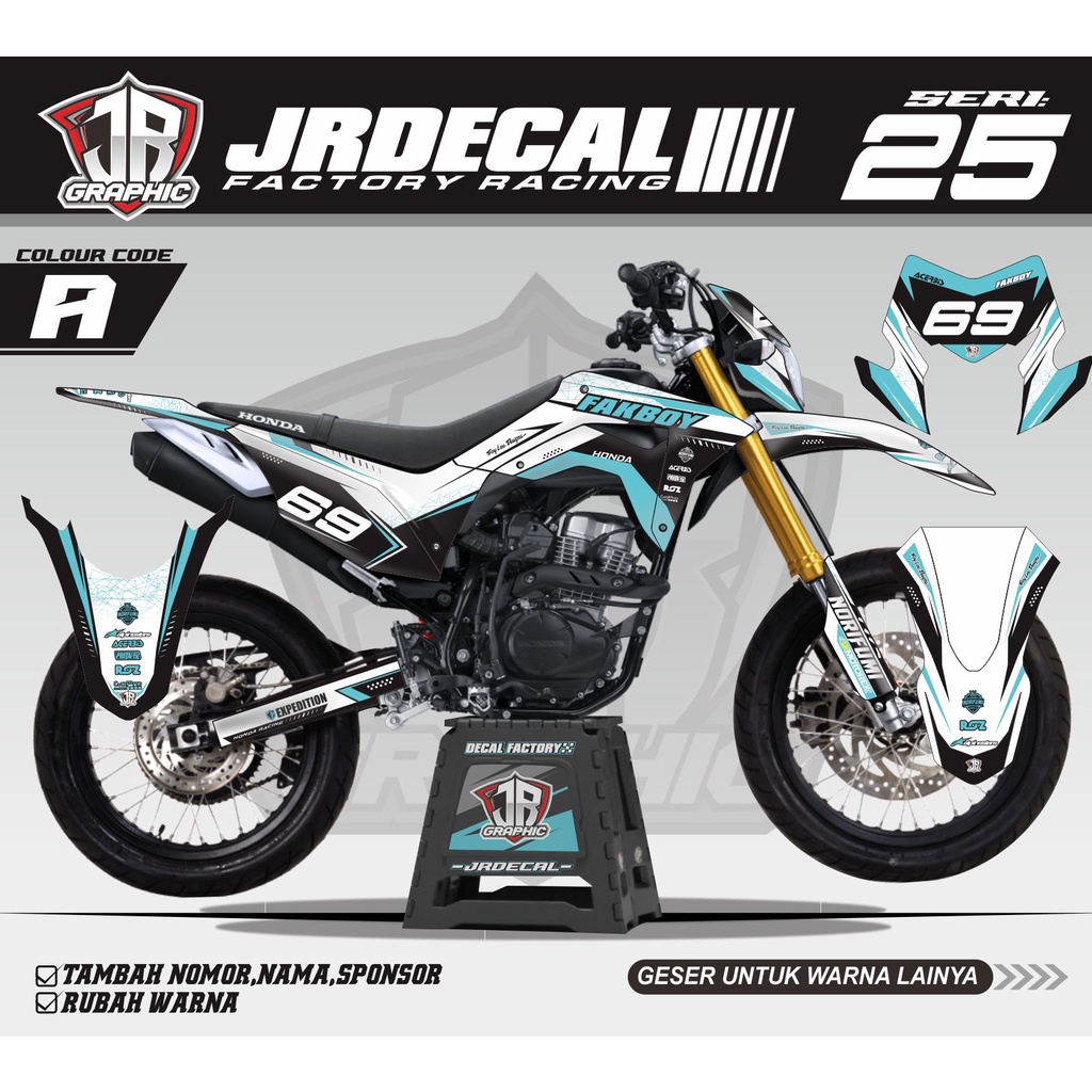 (BISA COD) DECAL CRF 150 L PUTIH HITAM VARIASI KEREN-DEKAL CRF 150 SUPERMOTO-STIKER CRF PUTIH HITAM-