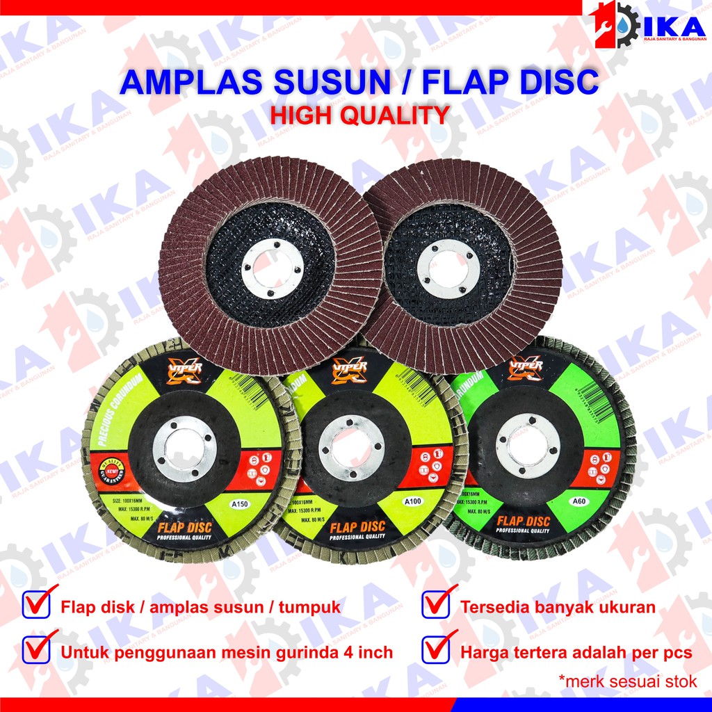 Amplas Susun 4&quot; / FLAP DISC 100x16mm Gerinda Amplas Susun 4inch Amplas Susun 4&quot; / FLAP DISC 100x16mm Grid 40-400 Mata Batu Gerinda atau Grinda Kertas Amplas Susun Bulat