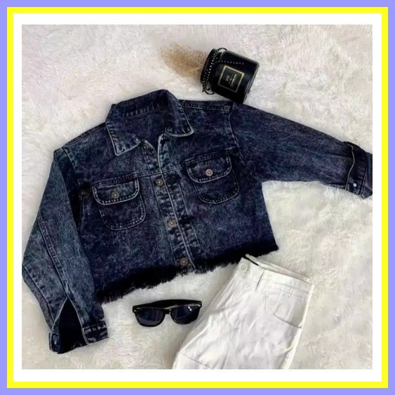 Jaket Jeans Jumbo Ripped Premium Jaket Jins Wanita Oversize  Jaket Levis Oversize Crop Tebal Jaket C
