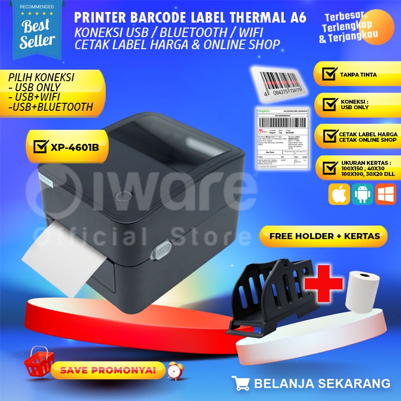 BARCODE PRINTER LABEL USB+WIFI THERMAL XP-4601B | XP-420B SIZE 4&quot; / 110MM / PRINTER RESI ONLINE