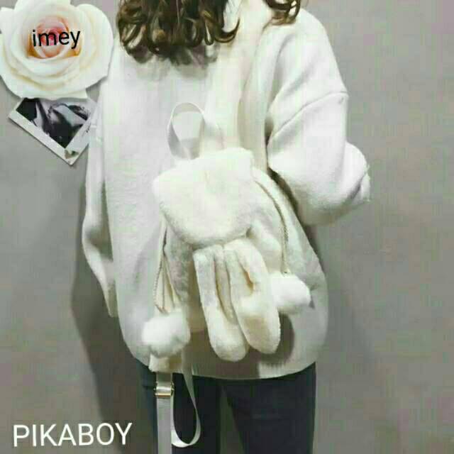 Tas Ransel Pikaboy Lucu Boneka Pompom Rabbit-Tas Ransel Wanita  Backpack Wanita gemoy