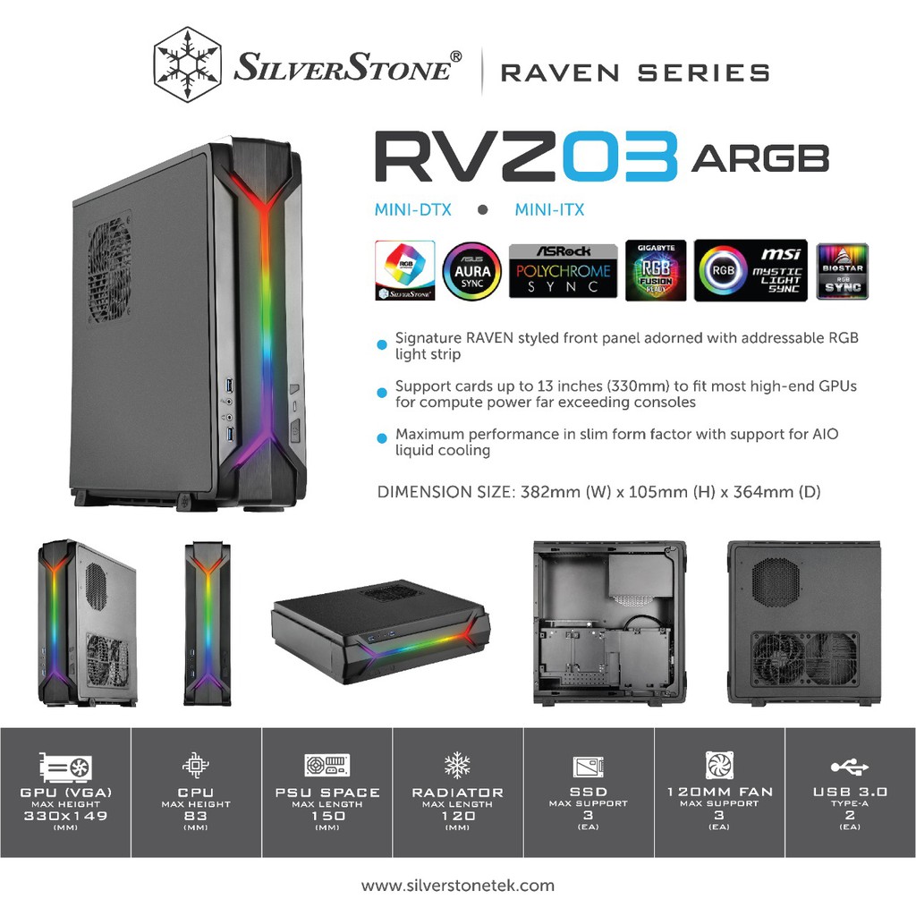 CASE SILVERSTONE RAVEN RVZ03-ARGB Mini ITX | RGB LED | ATX PSU