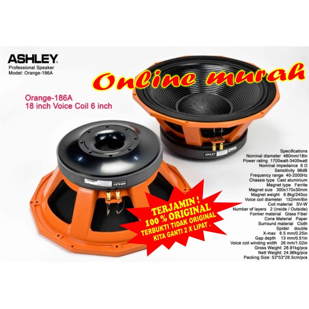 Speaker component ashley orange 186A 18 inch voice coil 6 inch ORIGINAL