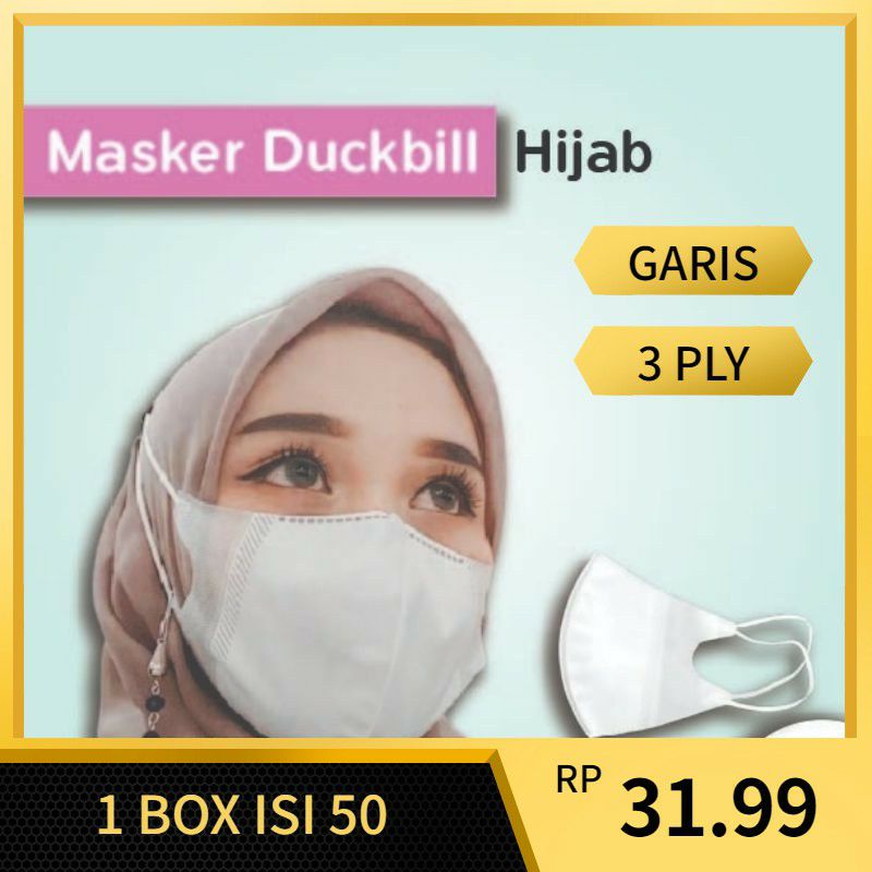 Masker Duckbill Garis Headloop Hijab 3 Ply Duckbill Face Mask