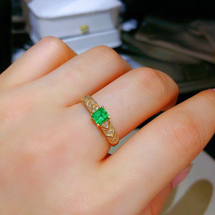 Cincin Sterling Silver 925 Adjustable Dengan Permata Emerald Hijau Untuk Wanita Ccb88