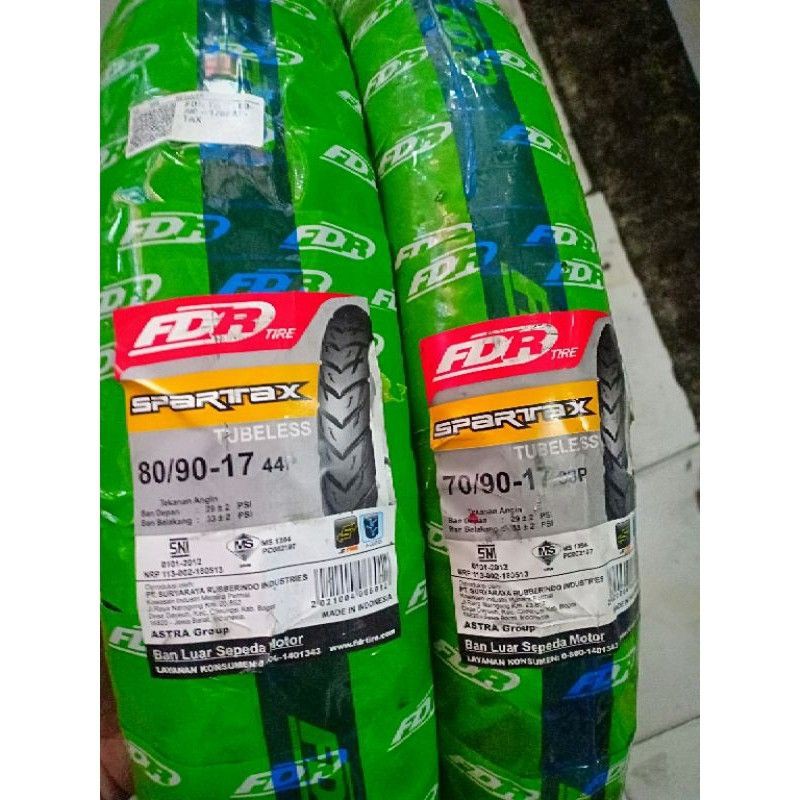 ban fdr spartax ring 17 sepasang 70/90-17 - 80/90-17 ban motor tubeless