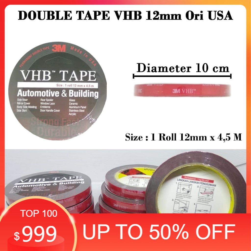 

3M VHB Double Tape Doubletape 12MM Ori USA 4900 CAD ( MP )