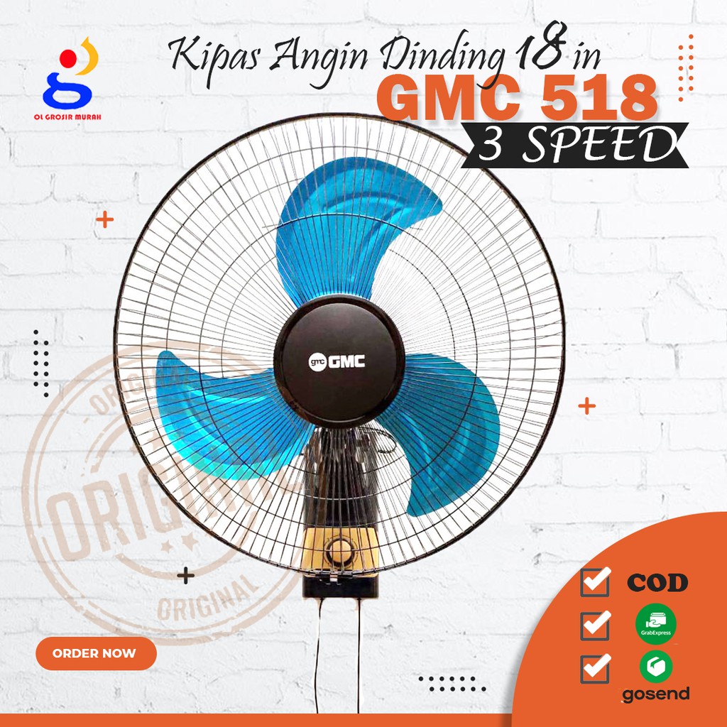 Kipas Angin Dinding Besi GMC 518 Wall Fan 18 inch Tembok Metal SNI Garansi Resmi Swing 3 Kecepatan