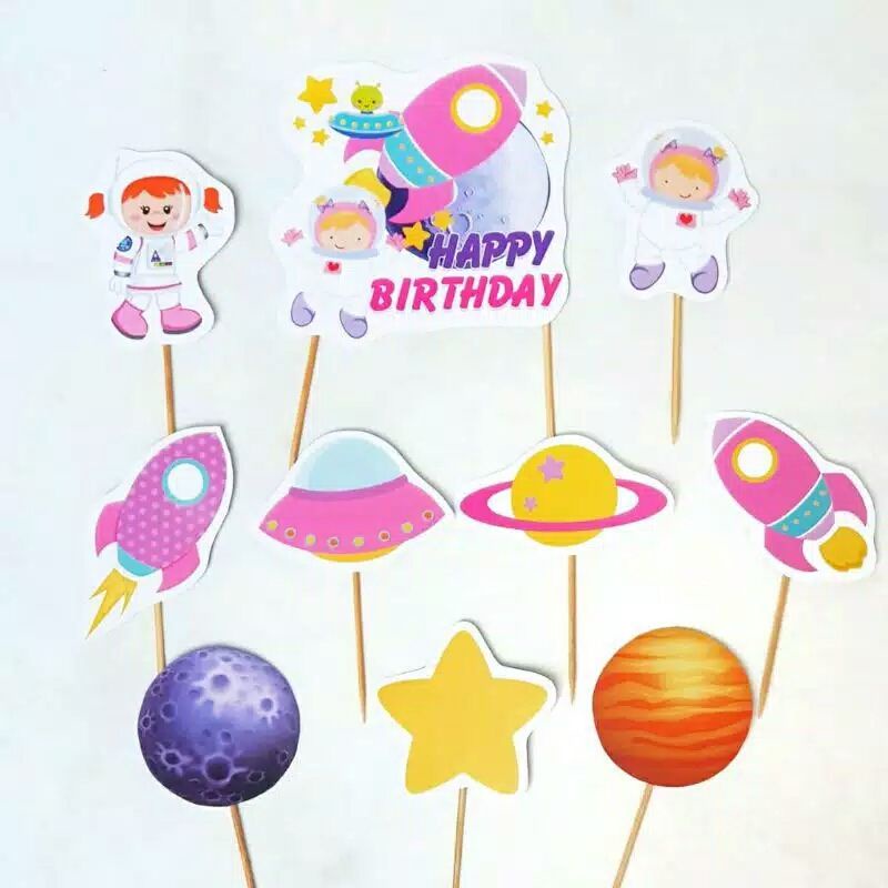 1 set topper toper hiasan kue cupcake cup cake nasi tumpeng ulang tahun happy birthday karakter astr