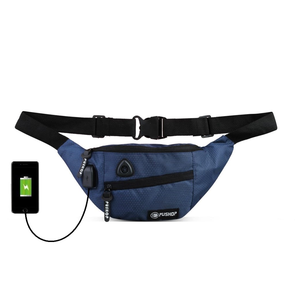 Waist Bag USB Waterproof Pushop Rijivk Keren Premium Murah Berkualitas