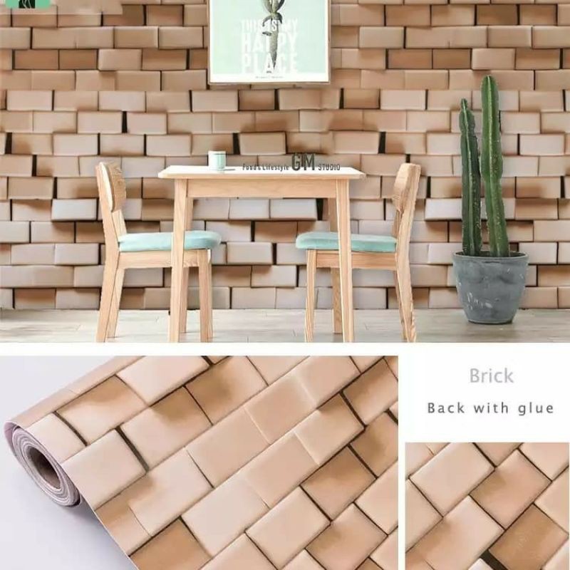 Wallpaper Dinding Batu Sticker Dinding Batu-bata Granit Coklat 3D