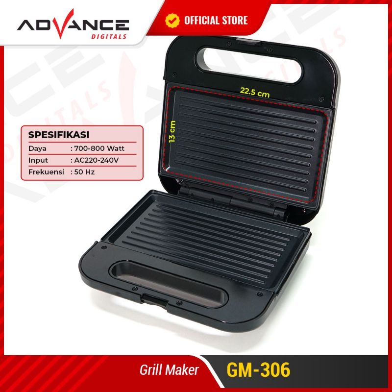 Advance Grill Maker GM-306 Alat Pemanggang Daging /Steak Elektrik Portable Hemat Listrik Garansi 1 Tahun