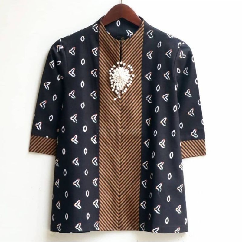 Atasan Baju Batik Blus Jumputan Kombinasi Lurik 007 Lapis Tricot