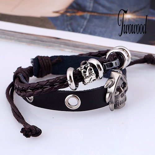 Gelang Multilayer Bahan Kulit Imitasi Handmade Gaya Punk Untuk Pria Dan Wanita