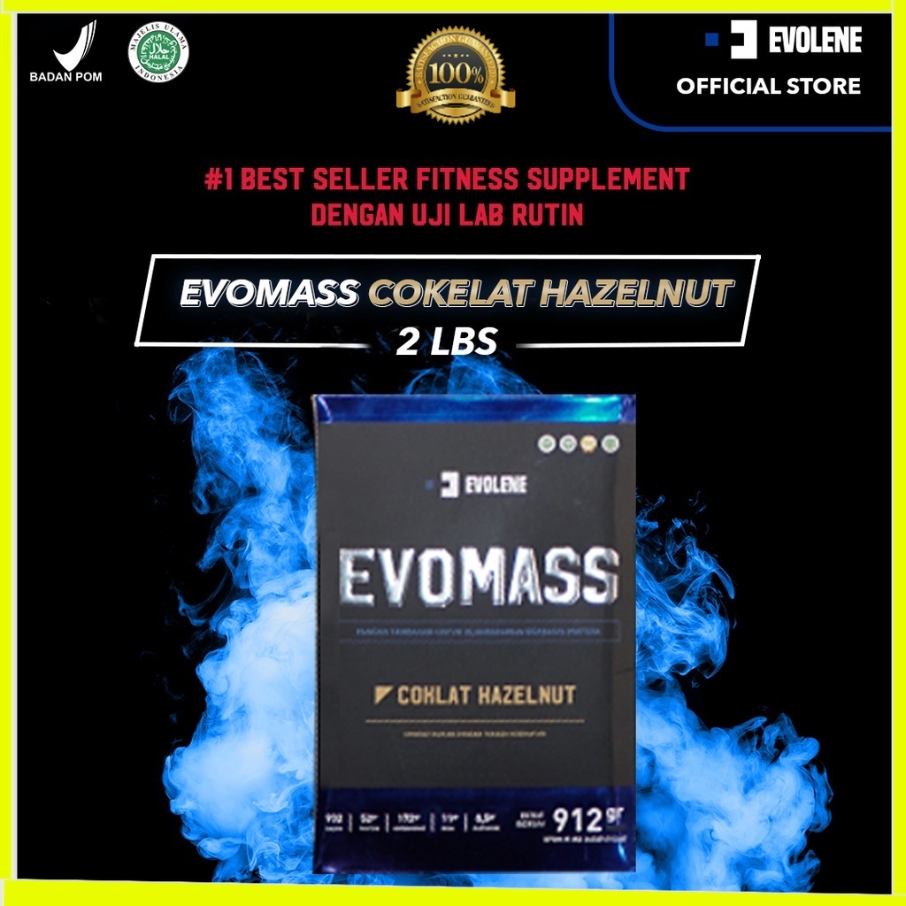 Evomass Coklat Hazelnut 912gr/4x serving - Penambah massa otot - Suplemen fitness - Pembentuk otot - Kaya Nutrisi - Surplus kalori - Minuman susu workout - Susu penambah berat badan - Mass Gainer - Suplemen penambah berat badan Evolene Evoline Evolen